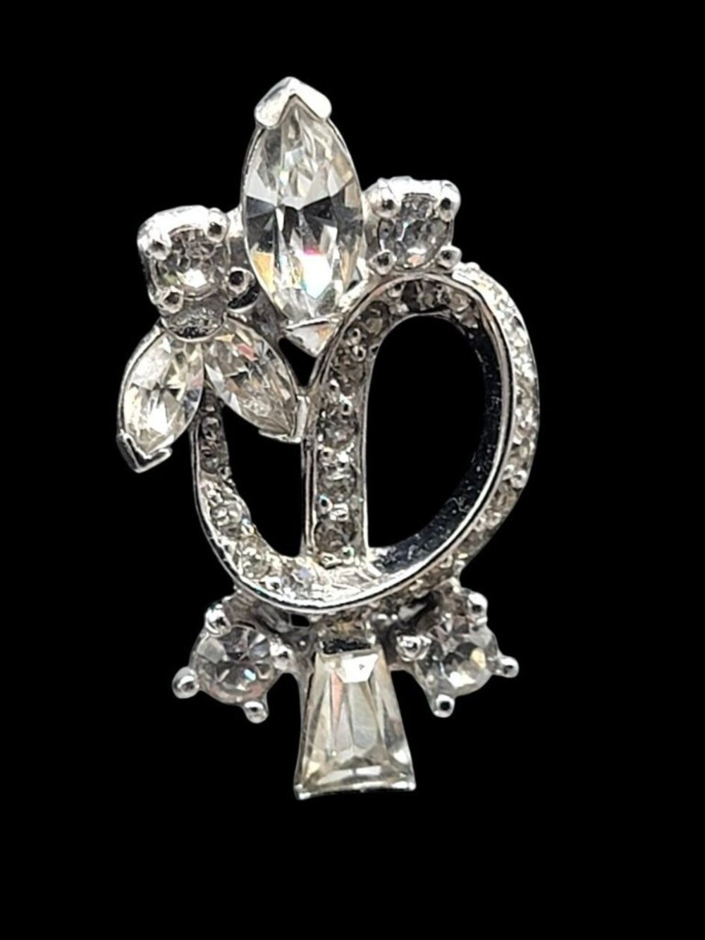 Vintage Pennino Sparkling Ice Bow & Flowers Clip On Earrings Rhodium Plated - Picture 9 of 11